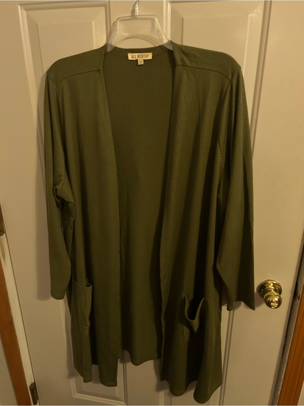 All Worthy Olive Green Open-Front Women's Cardigan
